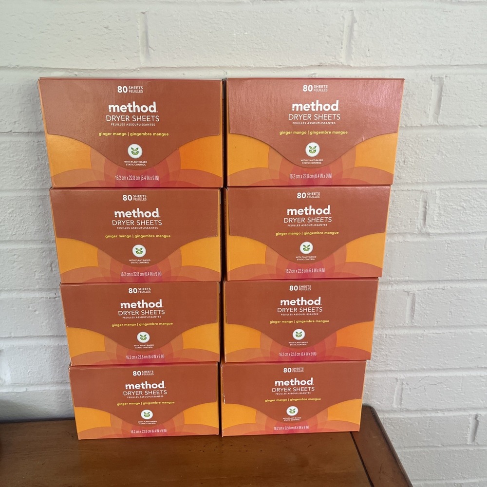 8 Boxes - Method Paper Dryer Sheets Ginger Mango 80 Sheets Sealed - New/Unopened